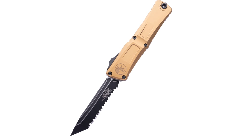 Microtech Combat Troodon Gen III T/E Full Serrated 4in Folding Knife, Black, Tan, 1144-3TA