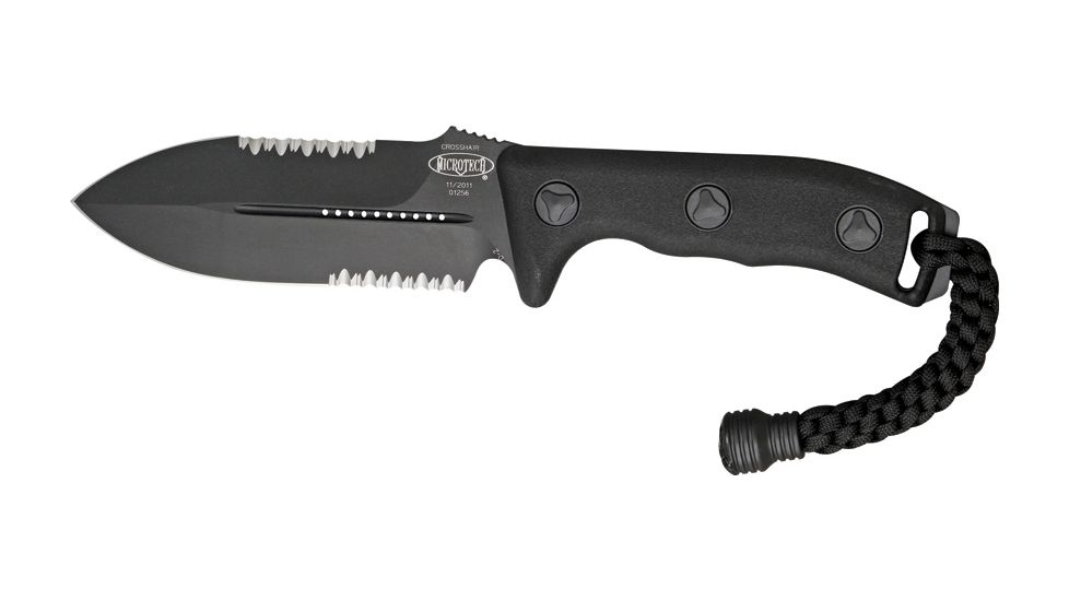 Microtech Crosshair DE Fixed Blade Knife, Black Handle, Black Combo Edge Serrated MT101-2BL