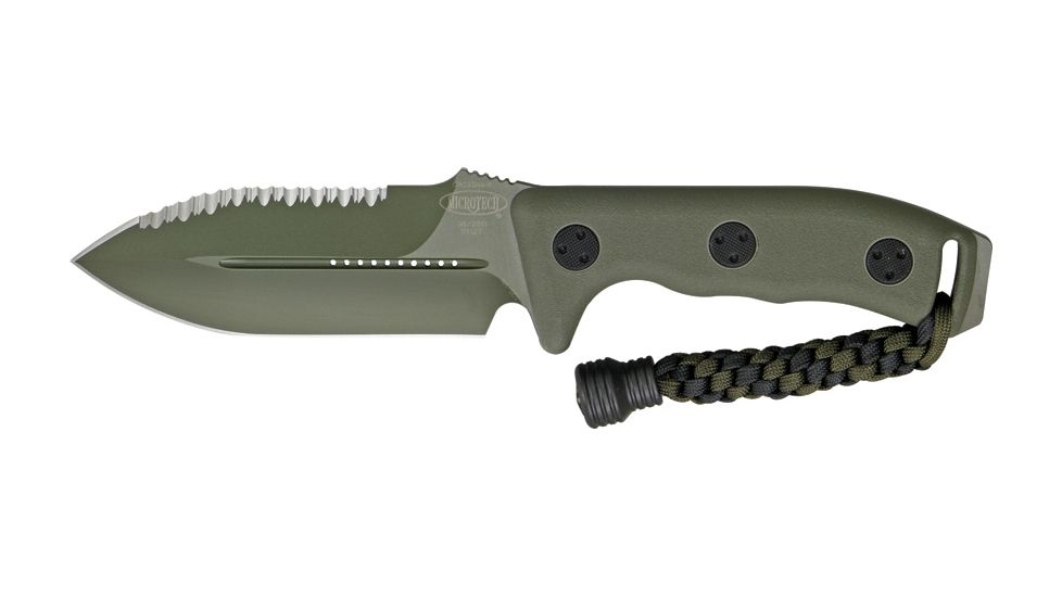 Microtech Crosshair DE Fixed Blade Knife, Green Handle, Green Combo Edge Fully Serrated MT101-3GR
