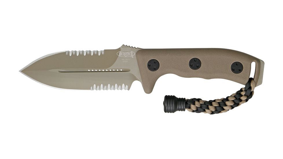 Microtech Crosshair DE Fixed Blade Knife, Tan Handle, Tan Combo Edge Fully Serrated MT101-2TA