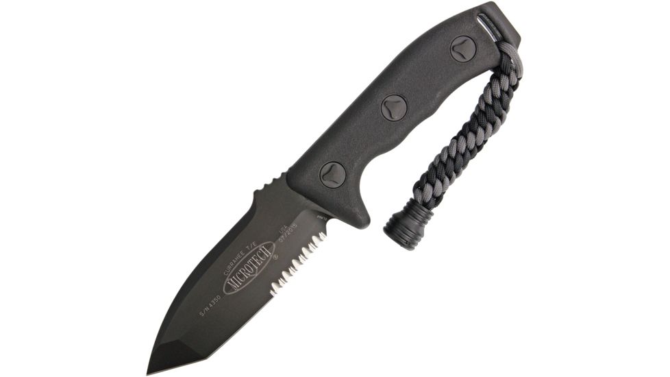 Microtech Currahee T/E Fixed Blade Knife, 4.5in, Partially Serrated, Tanto, Black, Composite Handle MCT1032