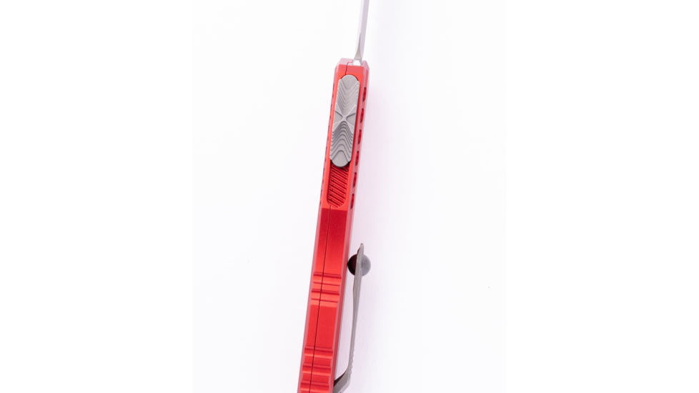 Microtech Cypher II D/E Automatic Folding Knife, 3.55in, Bohler M390MK, Apocalyptic, Double Edge Blade, Aluminum, Red Handle, 1242-10APRD