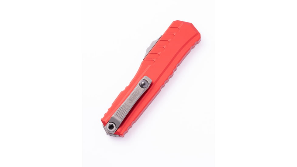 Microtech Cypher II D/E Automatic Folding Knife, 3.55in, Bohler M390MK, Apocalyptic, Double Edge Blade, Aluminum, Red Handle, 1242-10APRD