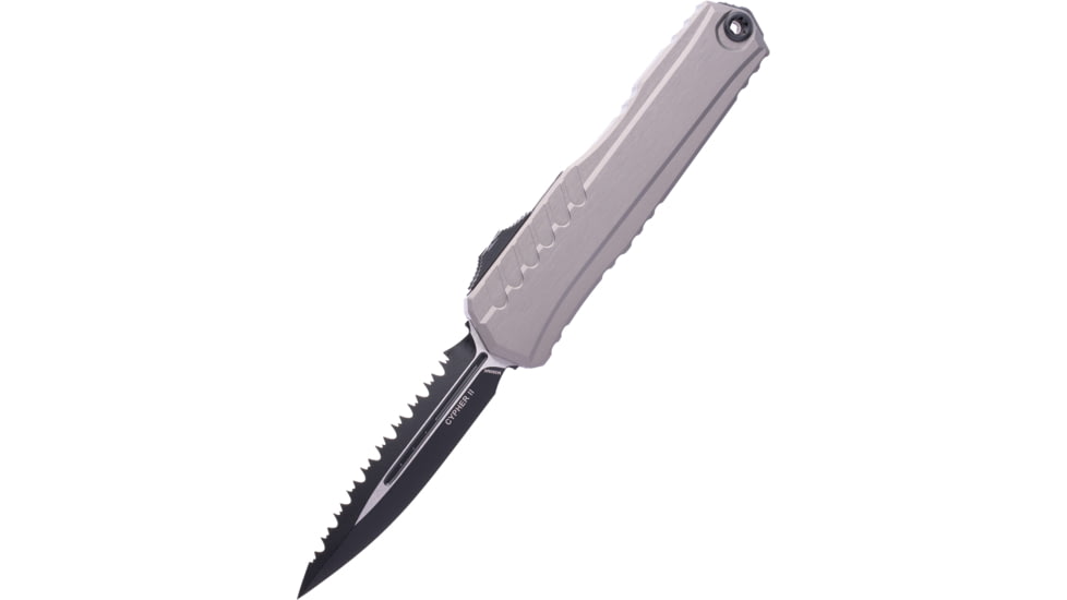 Microtech Cypher II D/E Black Full Serrate 3.55in Folding Knife, Natural Clear, 1242-3NC