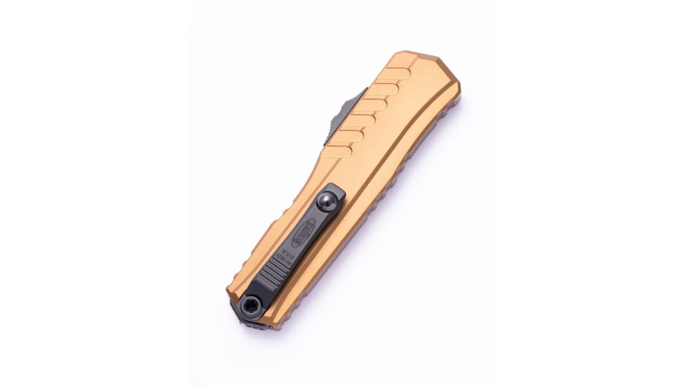 Microtech Cypher II D/E Black Full Serrate 3.55in Folding Knife, Tan, 1242-3TA