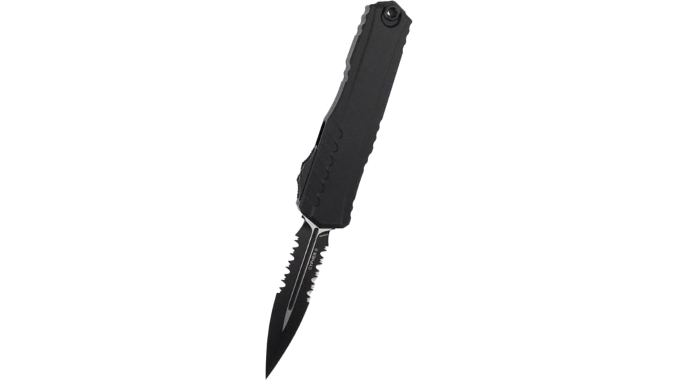 Microtech Cypher II D/E Black Part Serrate 3.55in Folding Knife, Black, 1242-2T