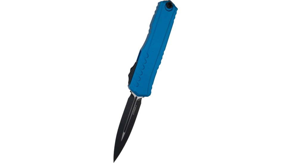 Microtech Cypher II D/E Standard 3.55in Folding Knife, Black, Blue, 1242-1BL