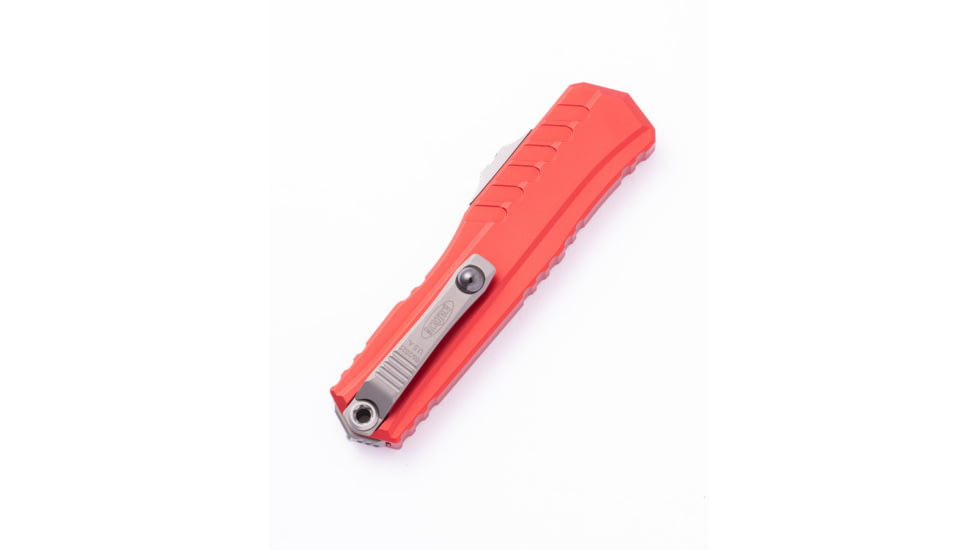Microtech Cypher II D/E Stonewash Part Serrate Automatic Folding Knife, 3.55in, M390MK Steel, Red, 1242-11RD