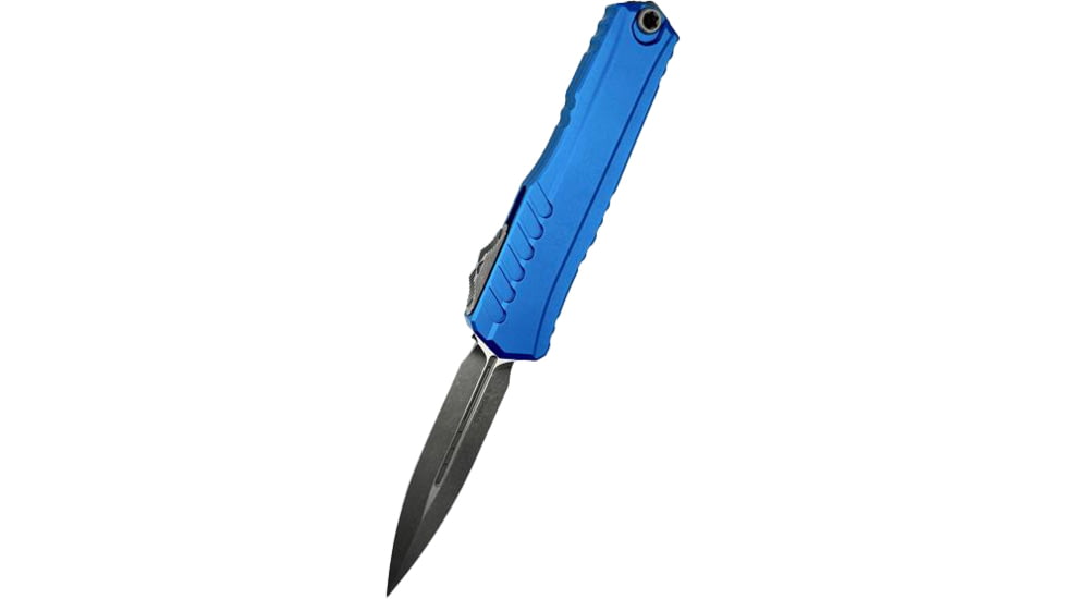 Microtech Cypher II D/E Stonewash Standard 3.55in Folding Knife, Blue Apocalyptic, 1242-10APBL