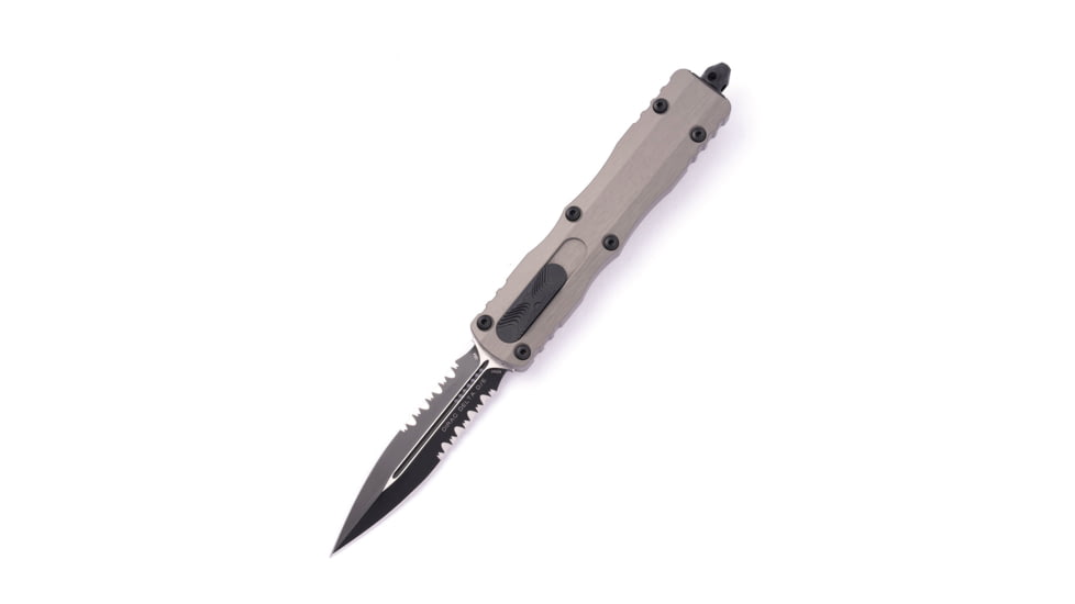 Microtech Dirac Delta D/E Part Serrate 3.75in Automatic Folding Knife, Natural Clear/Black, 227-2NC