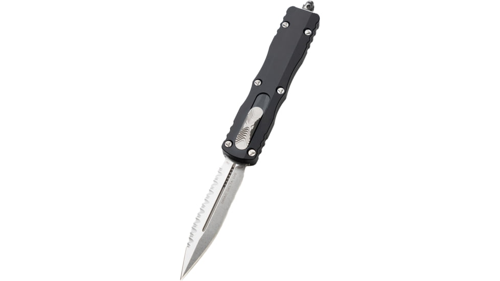 Microtech Dirac Delta D/E Stonewash Standard Full Serration 3.75in Folding Knife, Black, 227-12