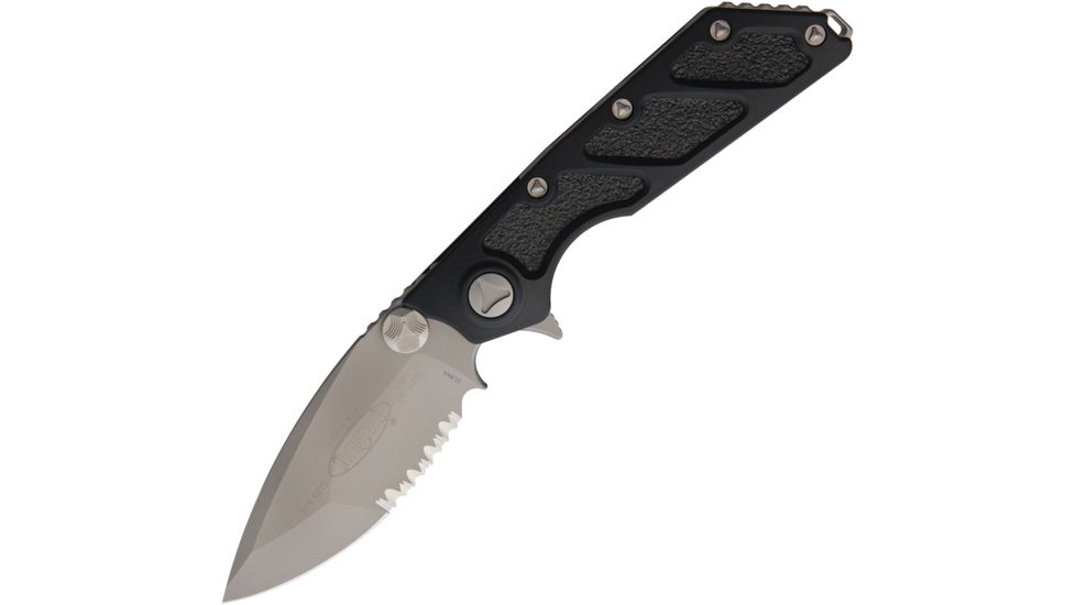 Microtech DOC Death on Contact Black Folding Knife,3.375in,Partially Serrated,Spear Point,Black,G10 Handle MCT1538