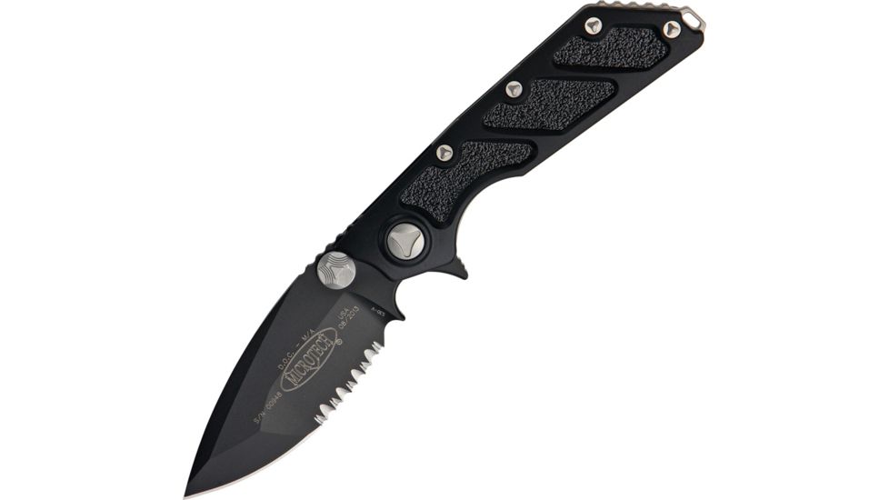 Microtech DOC Death on Contact Black Folding Knife,3.875in,Partially Serrated,Spear Point,Black,Aluminum Handle MCT1532