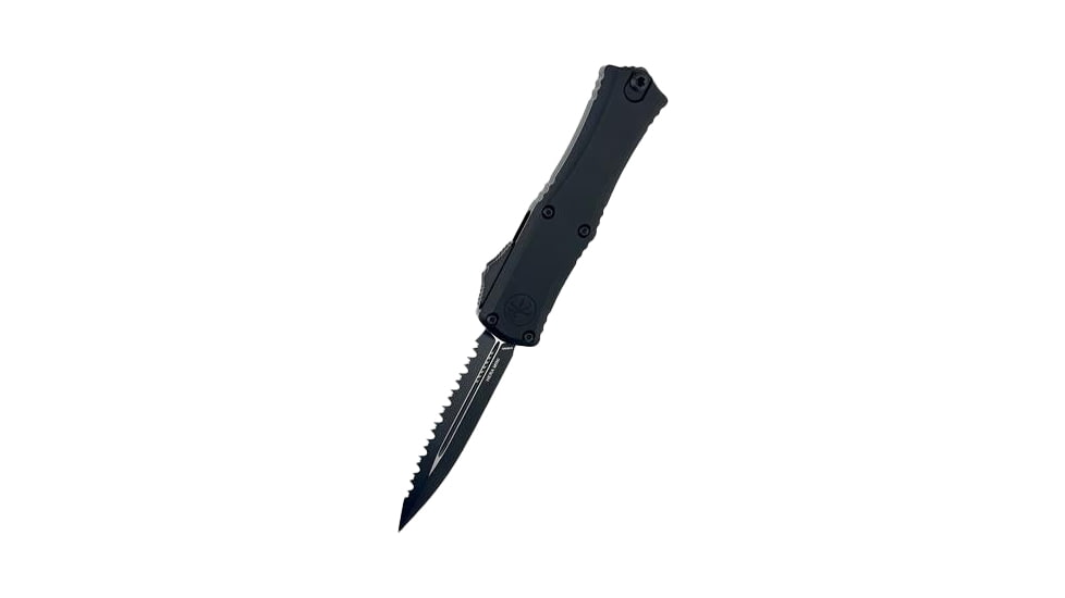 Microtech Hera II Mini D/E Black Full Serrate 2.9in Folding Knife, Black, 1702M-3T