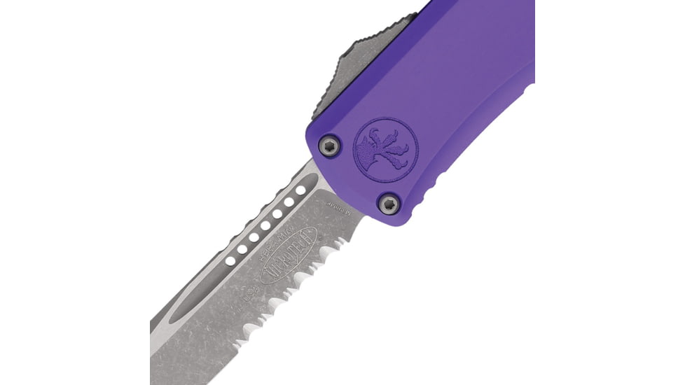 Microtech Hera II Mini S/E Stonewash Part Serrate 2.9 Folding Knife, Purple, 1703M-11APPU