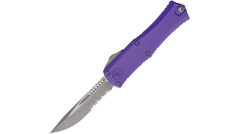 Microtech Hera II Mini S/E Stonewash Part Serrate 2.9 Folding Knife, Purple, 1703M-11APPU