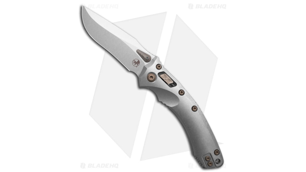 Microtech Marfione Custom Amphibian Folding Knife, 3.90in, Bohler M390MK, Drop Point Blade, Titanium, Gray Handle, Gray/Gray, 9.25 inch, BHQ-222695