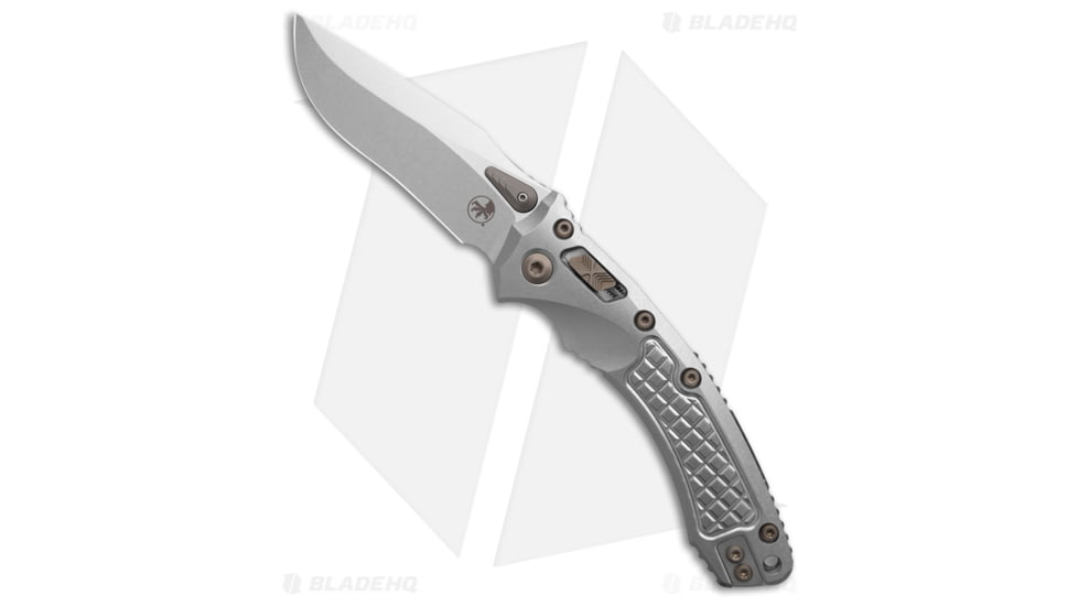 Microtech Marfione Custom Amphibian Folding Knife, 3.90in, Bohler M390MK, Drop Point Blade, Titanium, Gray Handle, Texture, Gray/Gray, 9.25 inch, BHQ-222696