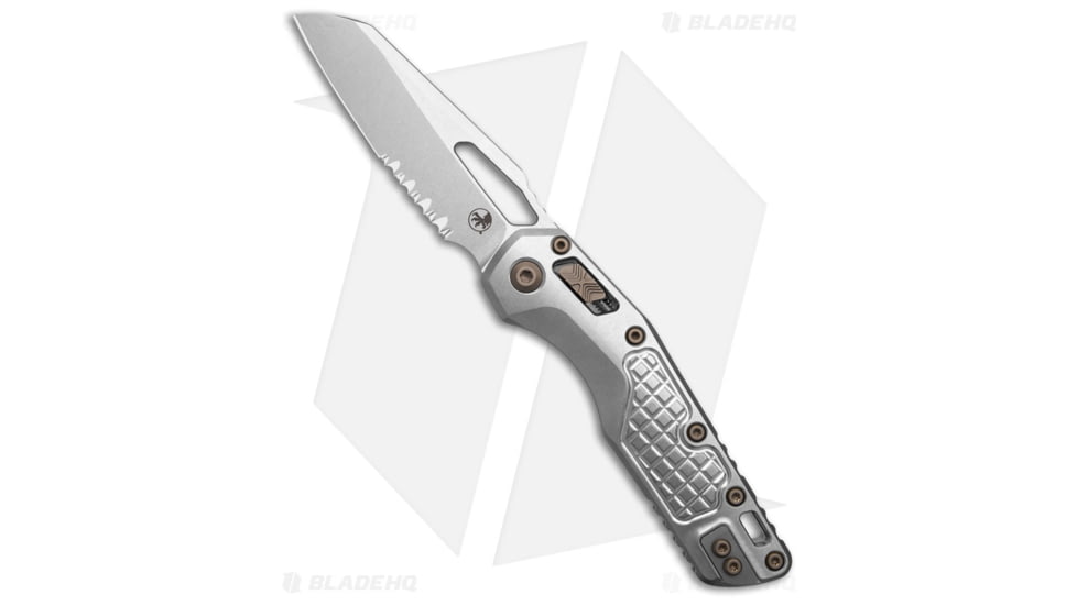 Microtech Marfione MSI Folding Knife, 3.85in, Bohler M390MK, Sheepsfoot Blade, Titanium, Gray Handle, Serr, Gray/Gray, 8.90 inch, BHQ-222700