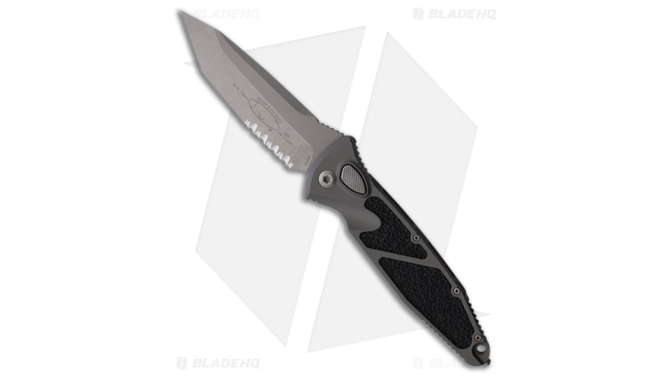 Microtech Socom Elite Automatic Folding Knife, 4.00in, Bohler M390 Stainless Steel, Tanto Blade, Aluminum, Gray Handle, Gray/Dark Gray, 9.00 inch, BHQ-220954