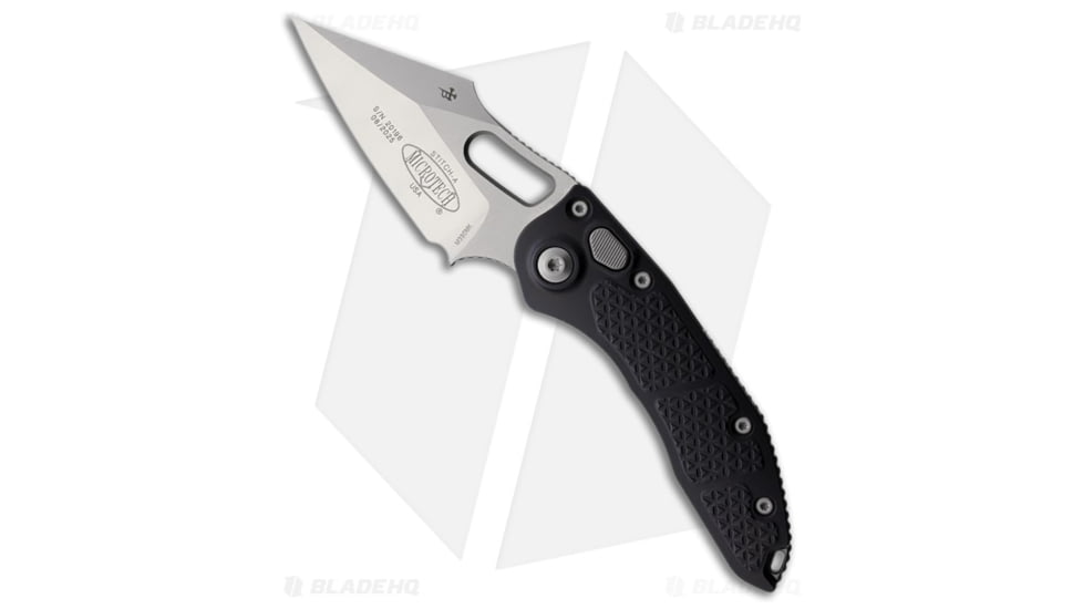 Microtech Stitch Automatic Folding Knife, 3.75in, Bohler M390MK, Wharncliffe Blade, Aluminum, Black Handle, Black/Silver, 8.50 inch, BHQ-221632