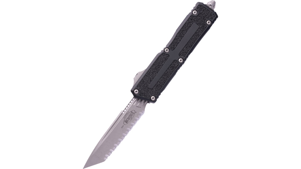 Microtech Scarab II Gen III T/E Apocalyptic Full Serrate 3.95in Folding Knife, Black, 1279-12AP