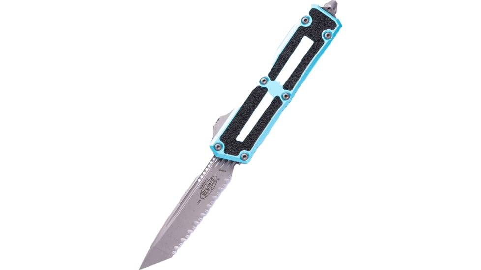 Microtech Scarab II Gen III T/E Apocalyptic Full Serrate 3.95in Folding Knife, Turquoise, 1279-12APTQ