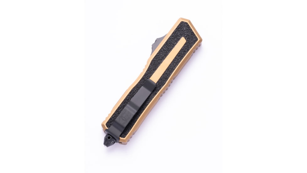 Microtech Scarab II Gen III T/E Black Full Serrate 3.95in Folding Knife, Tan, 1279-3TA