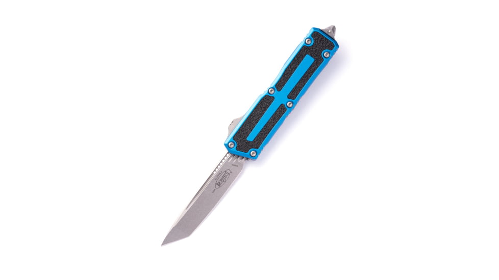 Microtech Scarab II Gen III T/E Stonewash Standard 3.95in Automatic Folding Knife, Double-Action OTF, Blue, 1279-10BL