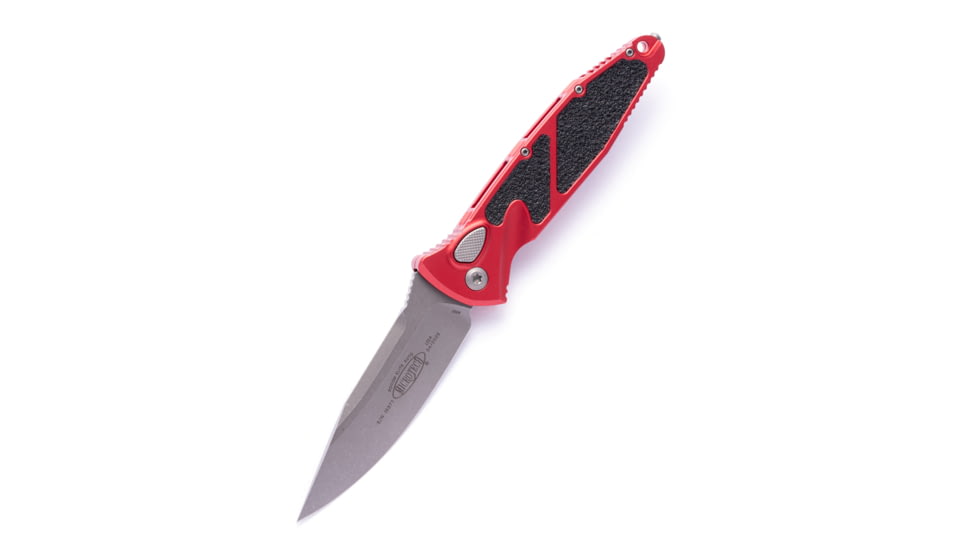 Microtech Soc Elite S/E Auto Stonewash Apocalyptic 4.05in Automatic Folding Knife, Automatic Folder, Red, 160A-10APRD