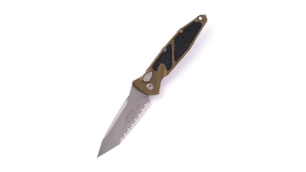 Microtech Socom Elite Auto T/E Apocalyptic Full Serrate 4.05in Automatic Folding Knife, Automatic Folder, OD Green, 161A-12APOD