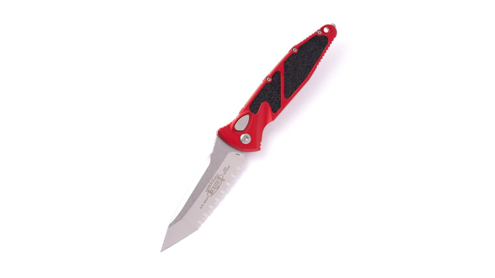 Microtech Socom Elite Auto T/E Stonewash Full Serrate 4.05in Automatic Folding Knife, Automatic Folder, Red, 161A-12RD