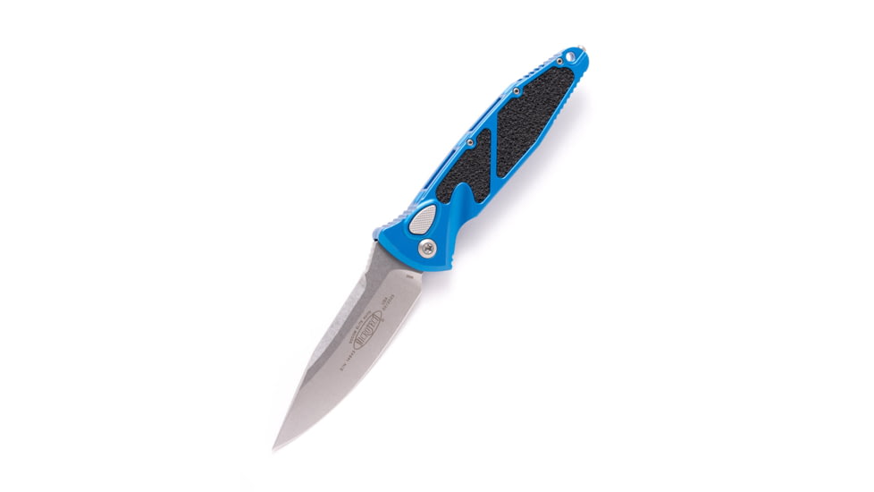Microtech Socom Elite S/E-A Stonewash Standard 4.05in Automatic Folding Knife, Automatic Folder, Blue, 160A-10BL