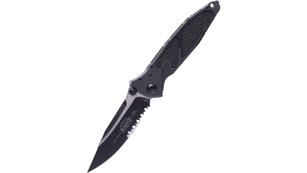 Microtech SOCOM ELITE S/E-M BLACK TACTICAL PARTIAL SERRATED, Black, 160-2T