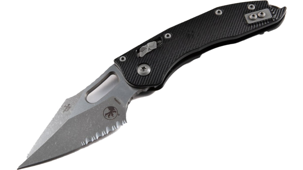 Microtech Stitch Ram-Lok Apocalyptic Fluted G-10 Cover Part Serrate 3.71in Folding Knife, Black, 169RL-11APFLGTBK