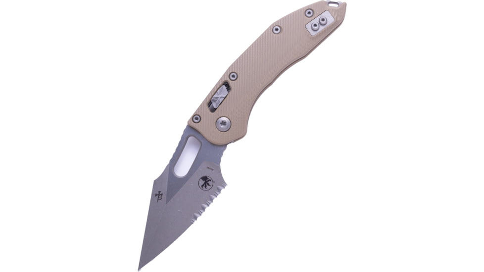 Microtech Stitch Ram-Lok Apocalyptic Fluted G-10 Cover Part Serrate 3.71in Folding Knife, Tan, 169RL-11APFLGTTA