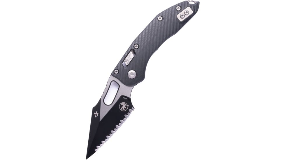 Microtech Stitch Ram Lok S/E Black Full Serrate Fluted G-10 3.71in Folding Knife, Black, 169RL-3FLGTBK