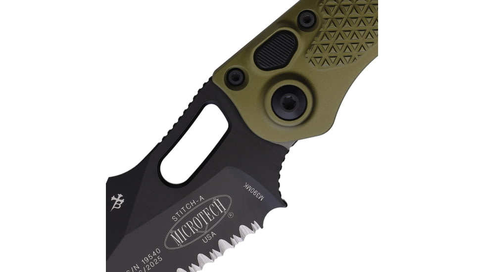 Microtech Stitch S/E Partial Serrated Automatic Folding Knife, OD Green, 169-2OD