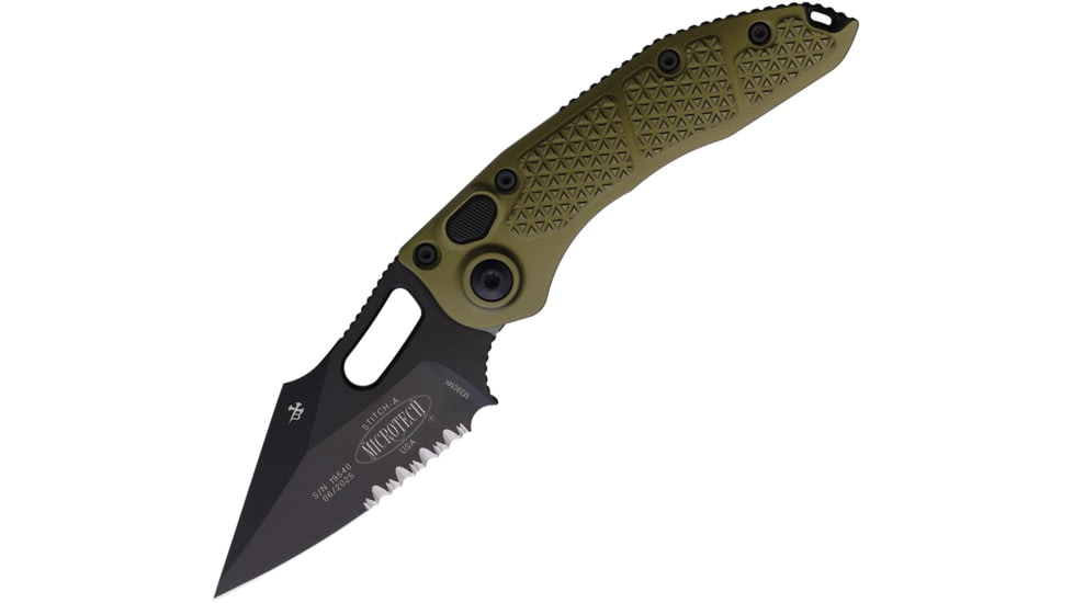 Microtech Stitch S/E Partial Serrated Automatic Folding Knife, OD Green, 169-2OD