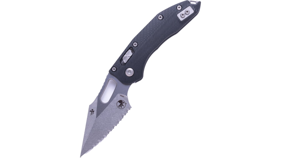 Microtech Stitch S/E Ram - Lok Frag G-10 Full Serrate 3.71in Folding Knife, Black, 169RL-12FLGTBK