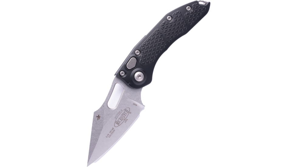Microtech Stitch S/E Stonewash Standard 3.75in Folding Knife, Black, 169-10