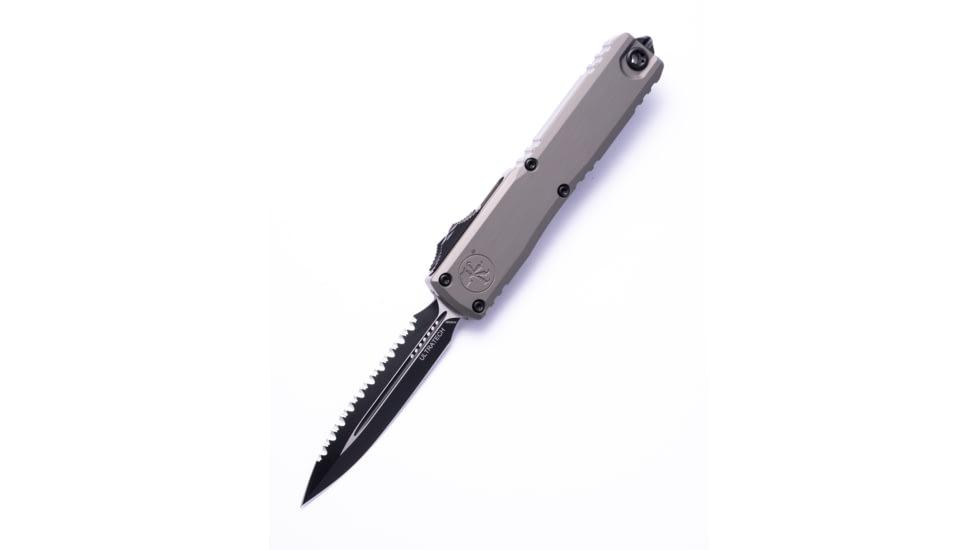 Microtech Ultratech Gen III ZBP D/E Full Serrate 3.55in Automatic Folding Knife, Natural Clear/Black, 1122-3NC