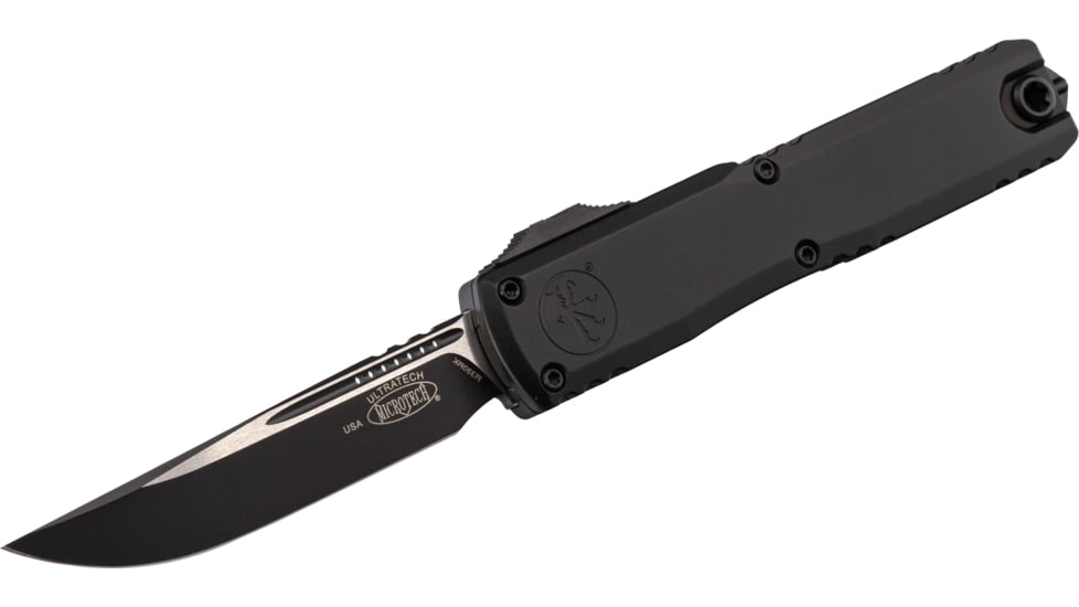 Microtech Ultratech Gen III ZBP S/E Automatic Folding Knife, 3.55in, Bohler M390MK, Black, Drop Point Blade, Aluminum, Black Handle, 1121-1T