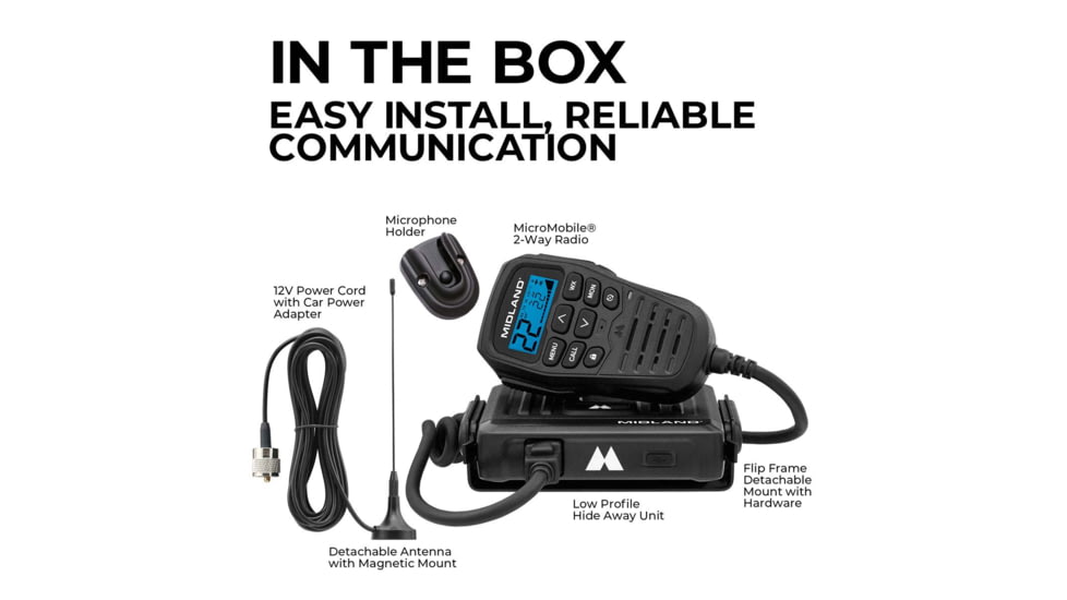 Midland Mirco Mobile 2 - Way Radio, Controll Mic, 15 Watt, 142 Priv Codes, 8 GMRS Repeater CH, Weath Alert, Mag Mount Antenna, MXT275