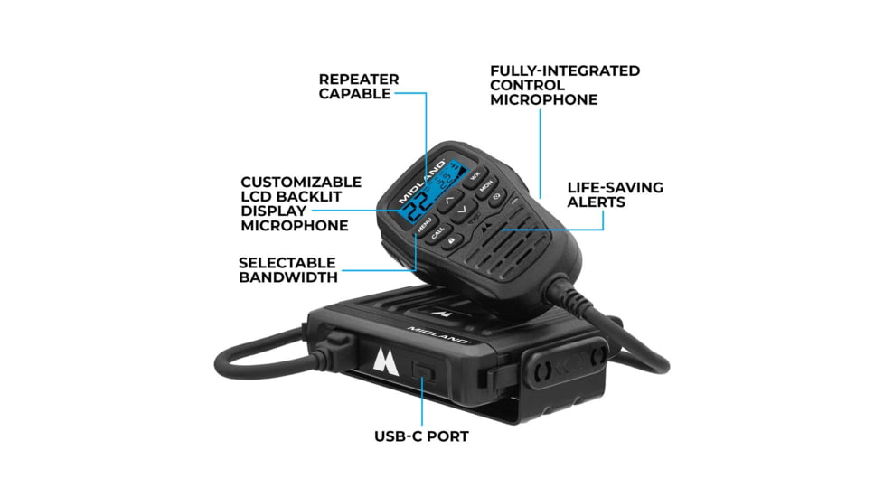Midland Mirco Mobile 2 - Way Radio, Controll Mic, 15 Watt, 142 Priv Codes, 8 GMRS Repeater CH, Weath Alert, Mag Mount Antenna, MXT275
