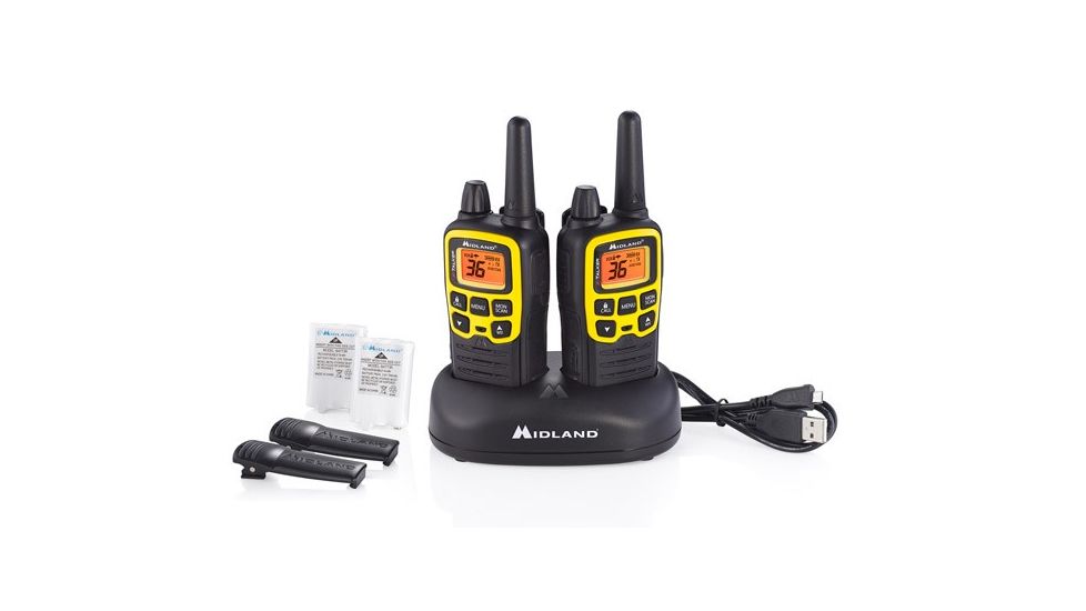 Midland Radio 36 Chl./32 mile w/121 codes, W/X Scan-Alert, Batts, Rapid Charge DTC/USB, Black/Yellow T61VP3