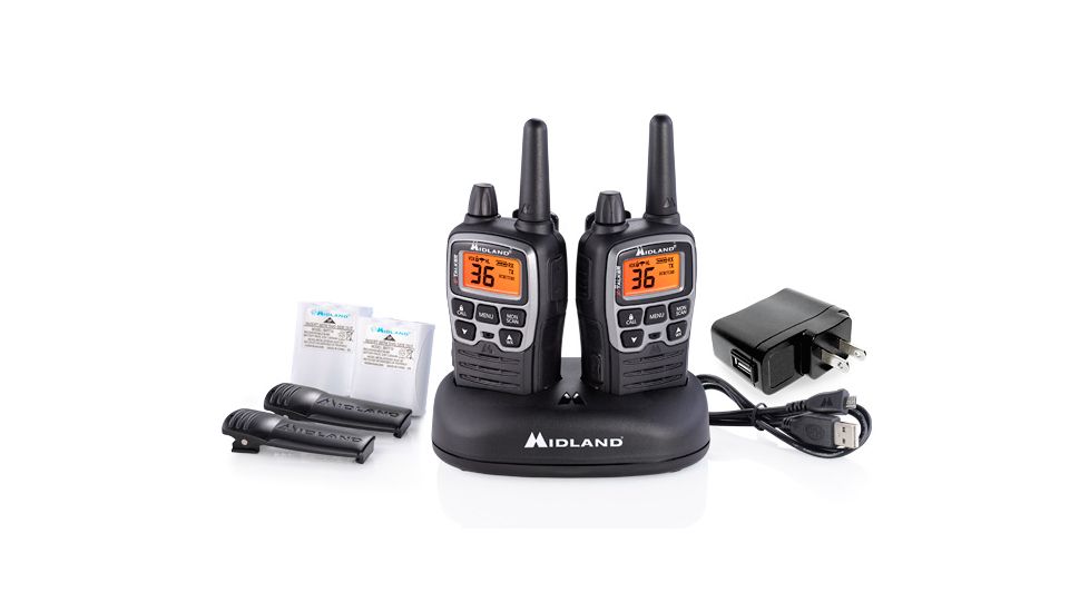 Midland Radio 36 Chl./38 mile w/121 codes, W/X Scan-Alert, Batts, Rapid Charge DTC/USB, Black/Gun Metal T71VP3