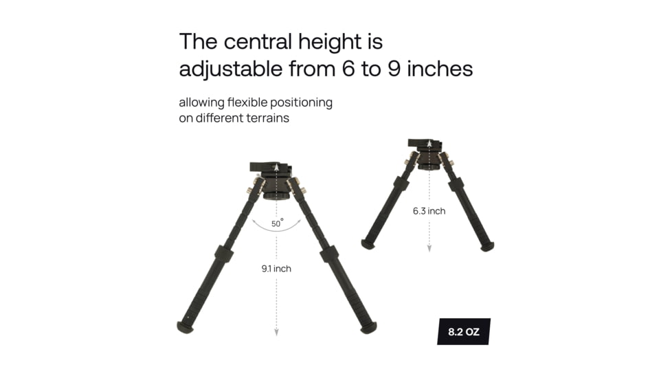 MIGHTY TACTICAL BP-02 Bipod, 6.3-9.1in Height Range, Black, MT-BP-02