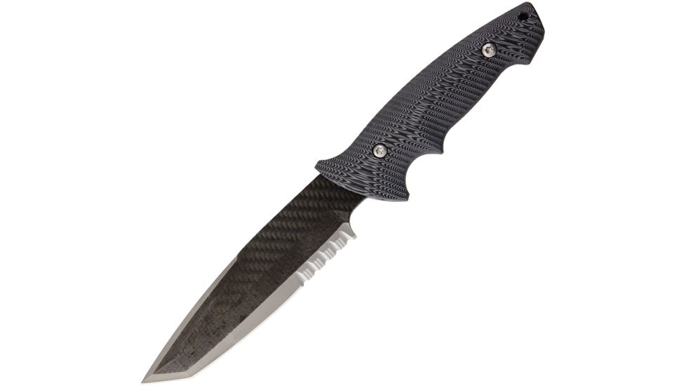 Mil-Tac CS2 Fixed Blade Tanto Gray Fixed Blade Knife, 6in, Partially Serrated, Tanto, Black and Gray, G10 Handle MILCS2TBG