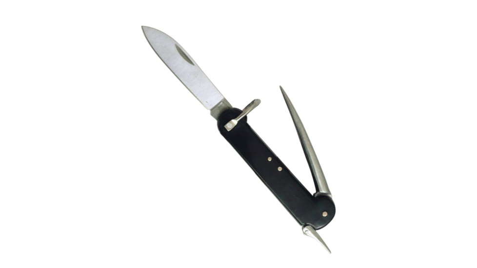 MIL-TEC German Sailor Knife, 9in Overall, 5in Satin 440A Stainless Steel Blade, Brown Wood Handle, Brown Leather Belt Sheath, 15375000